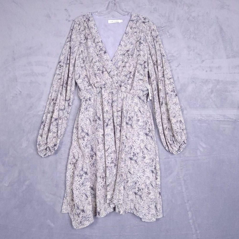 Floret Studios Womens A Line Dress Yellow Lavender Floral Long‎ Sleeve M New